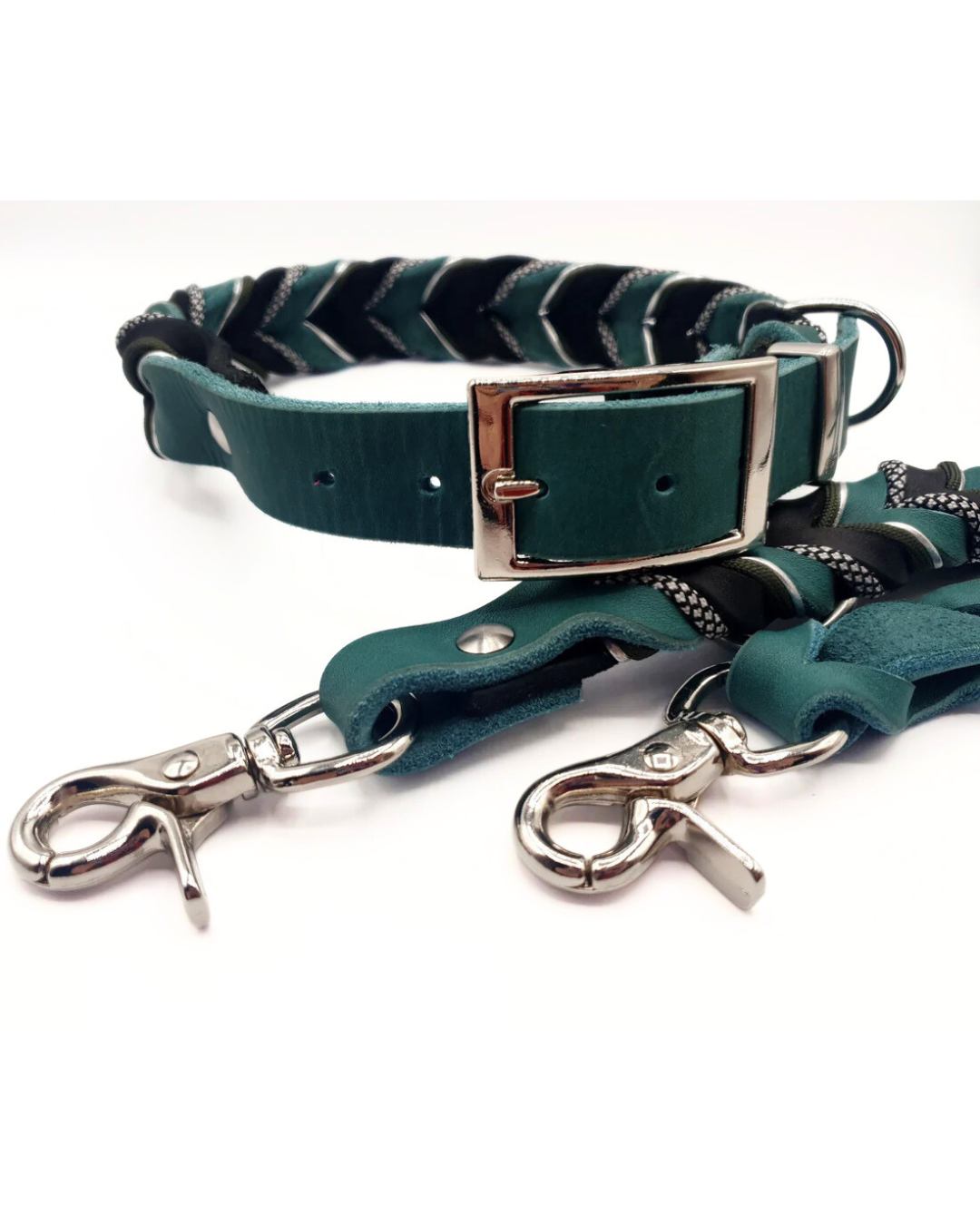 LEderhalsband Grün Schwarz geflochten