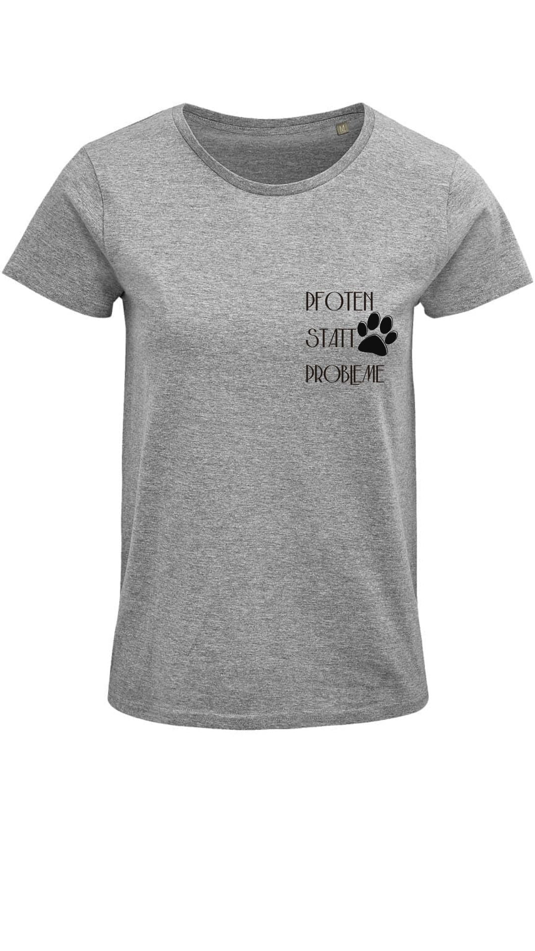 T-Shirt grau, Hund ,Spruch, lustig : Pfoten statt Probleme, Damen