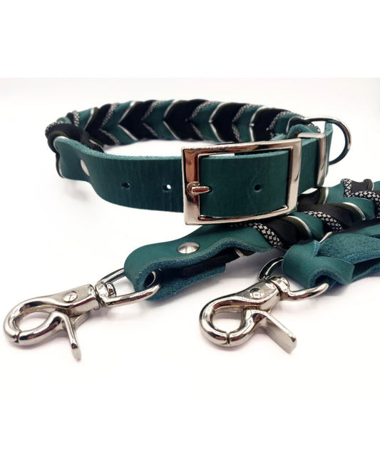LEderhalsband Grün Schwarz geflochten