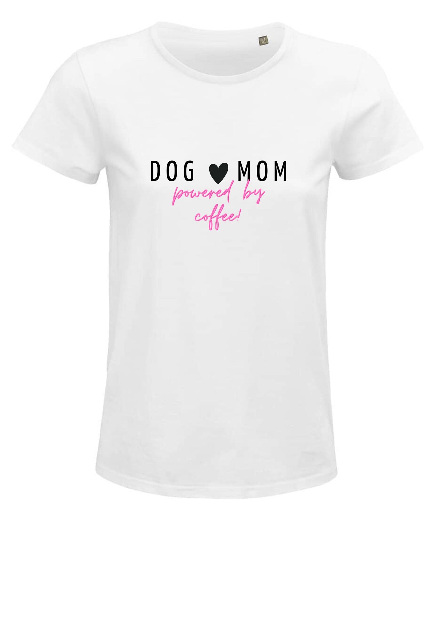 T-Shirt Oberteil, weiß rosa, Hund, Spruch, lustig : Dog Mom, powered  by Coffee , Damen
