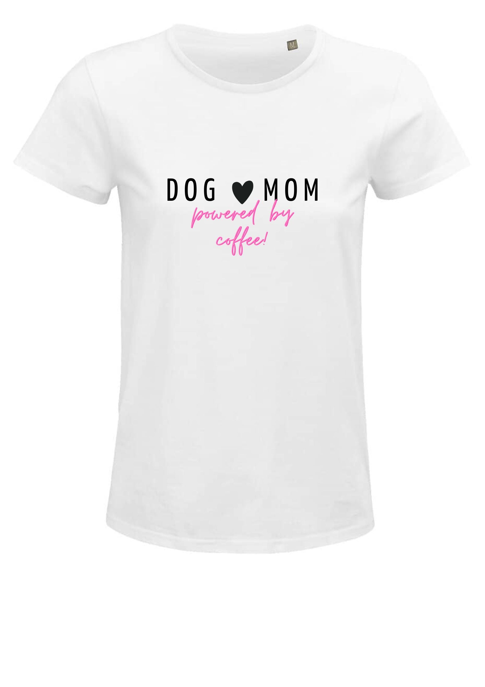 T-Shirt Oberteil, weiß rosa, Hund, Spruch, lustig : Dog Mom, powered  by Coffee , Damen