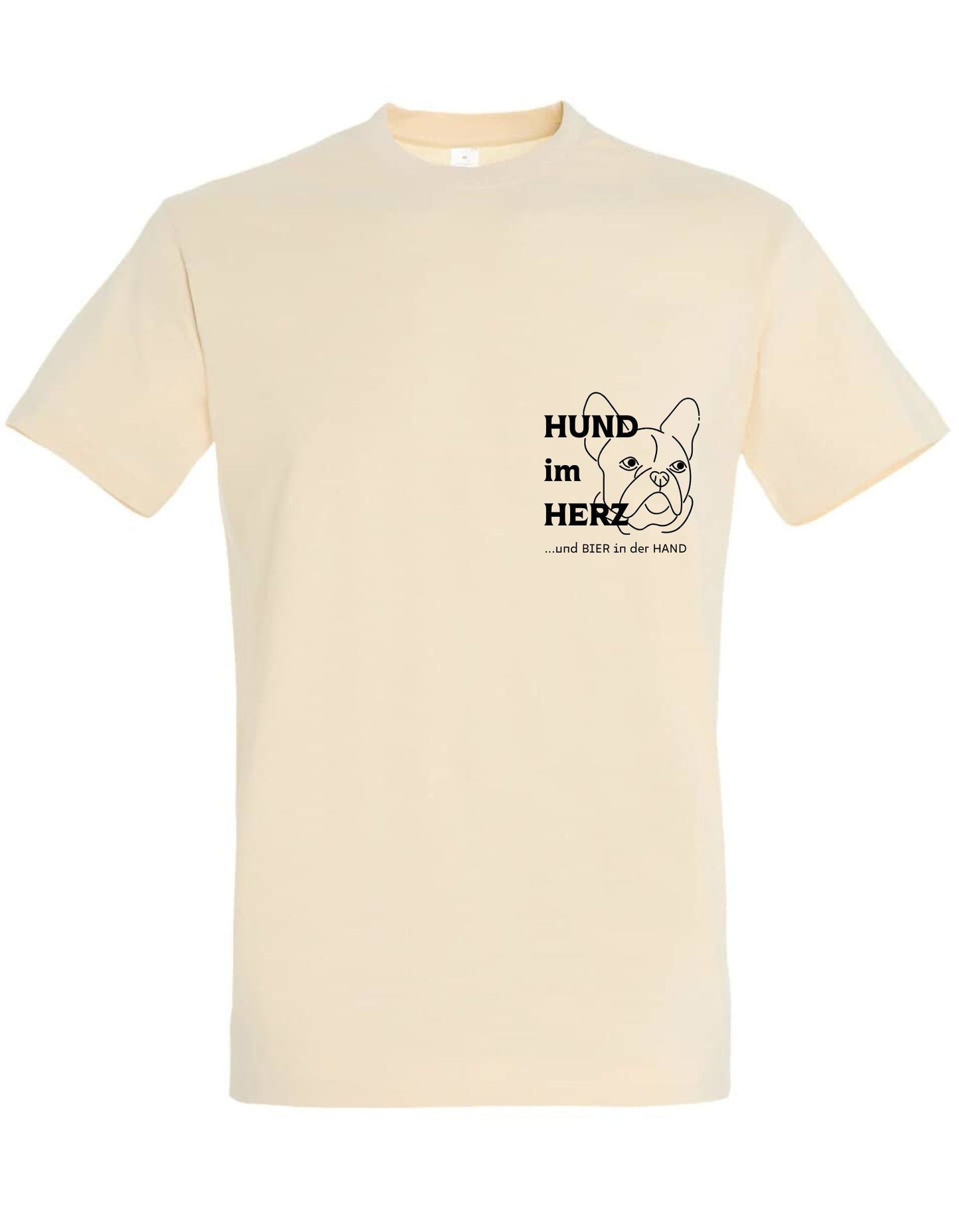 T-Shirt creme Hund Spruch lustig Hund im Herz, Bier in der Hand Herren