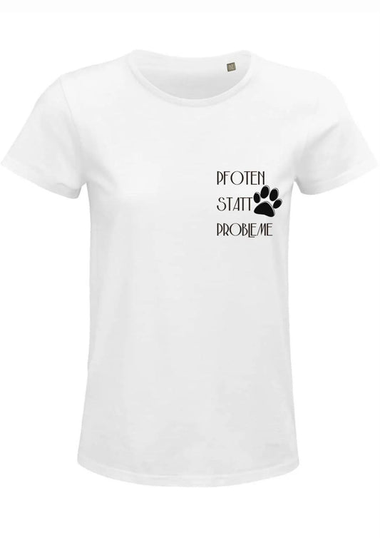 T-Shirt weiß, Hund ,Spruch, lustig : Pfoten statt Probleme, Damen