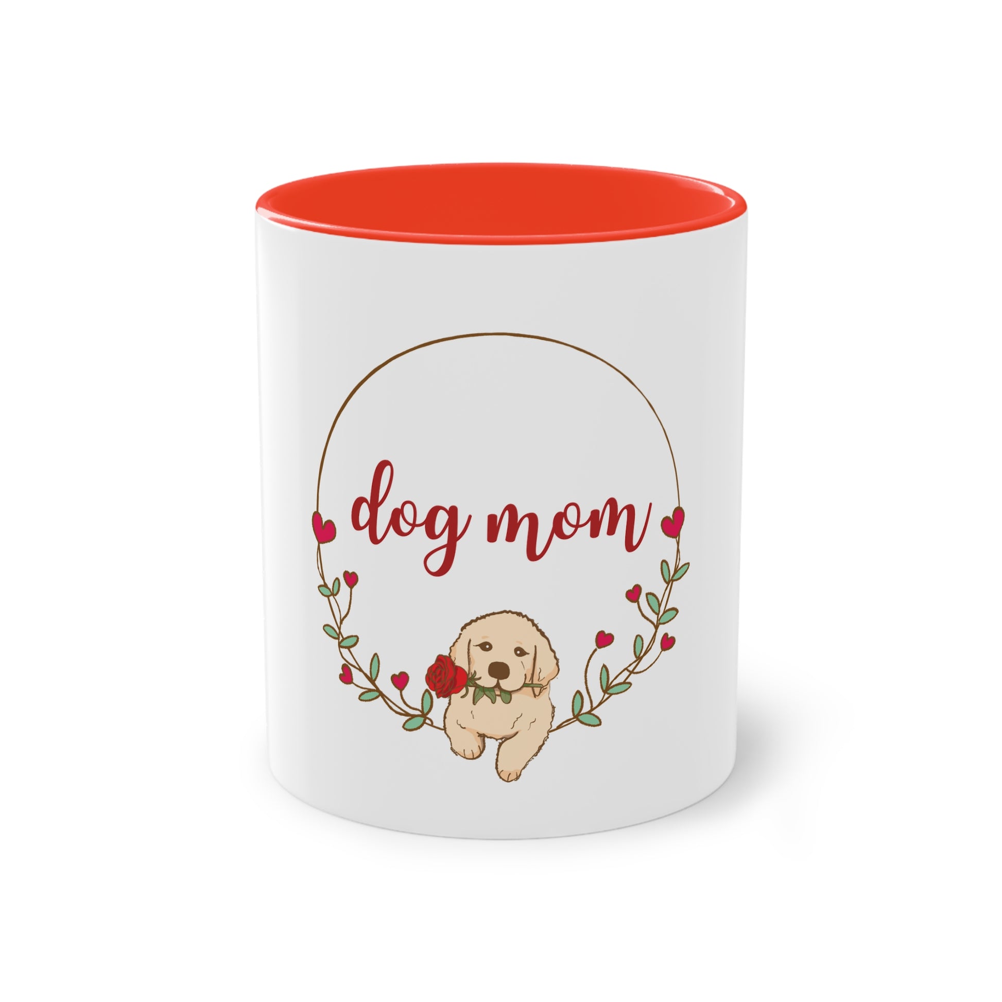 Tasse, Keramik, rot , weiß,  Hund, Spruch, Witzig, Motiv , Geschenk Hundebesitzer, Dog Mom, Rose, 