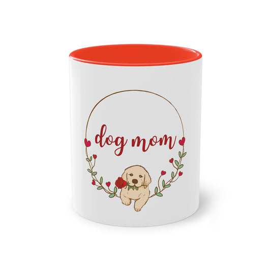 Tasse, Keramik, rot , weiß,  Hund, Spruch, Witzig, Motiv , Geschenk Hundebesitzer, Dog Mom, Rose, 